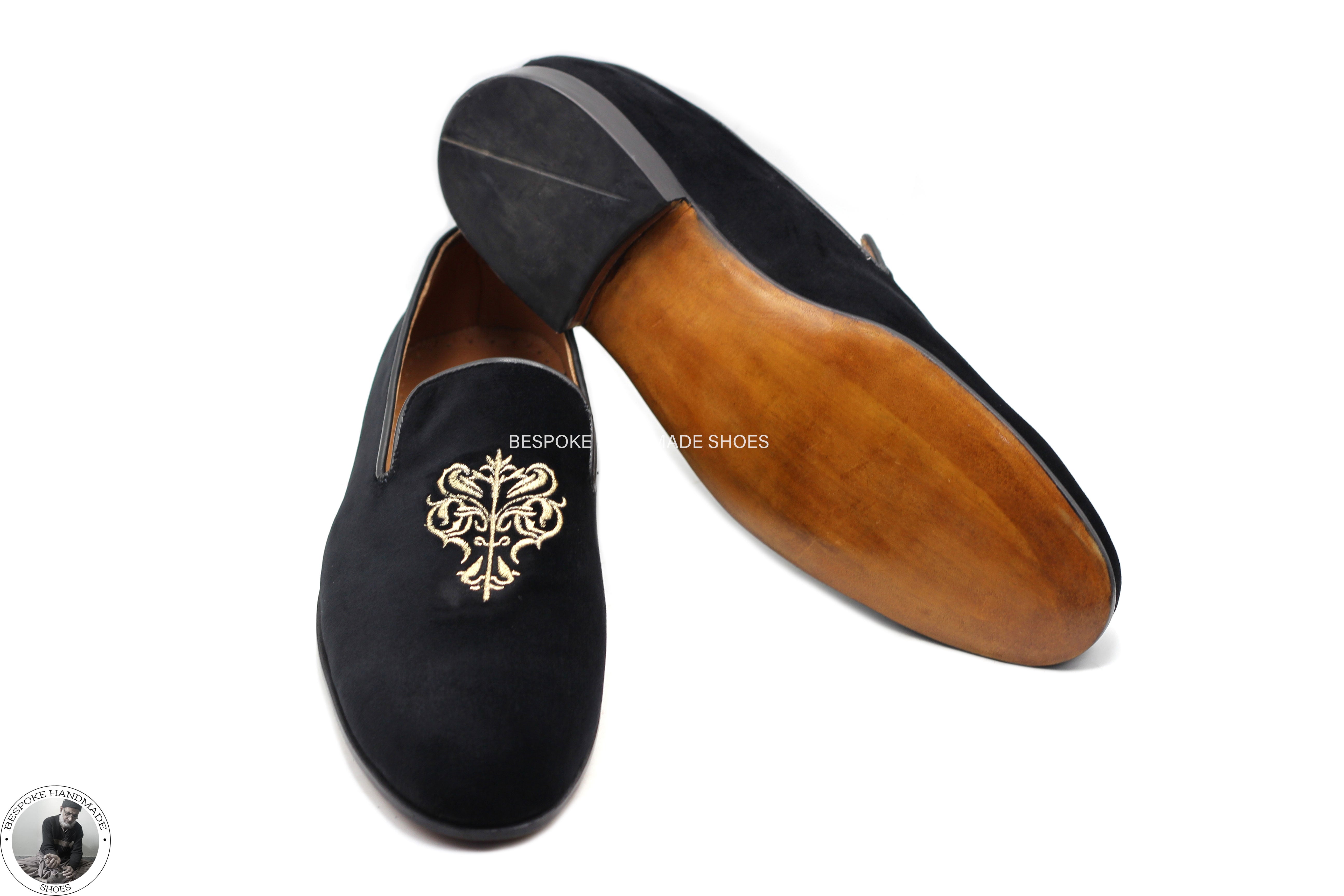 Premium Quality Handmade Genuine Black Velvet Embroidered Slip On Loafer Moccasin Dress Loafers Shoes