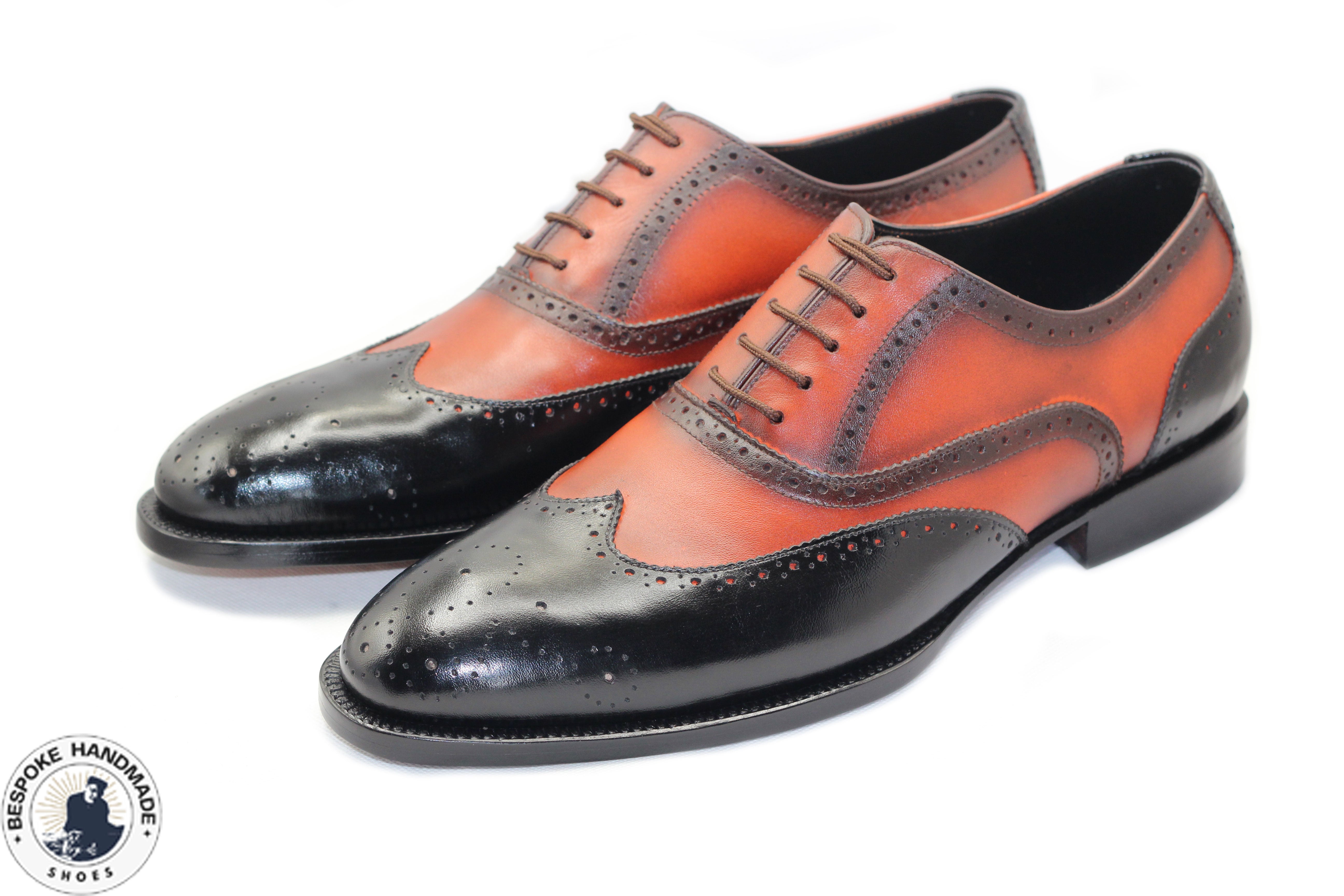 Buy Custom made Wing Tip Two Tone Leather Oxford Lace Up Men's Formal Shoes