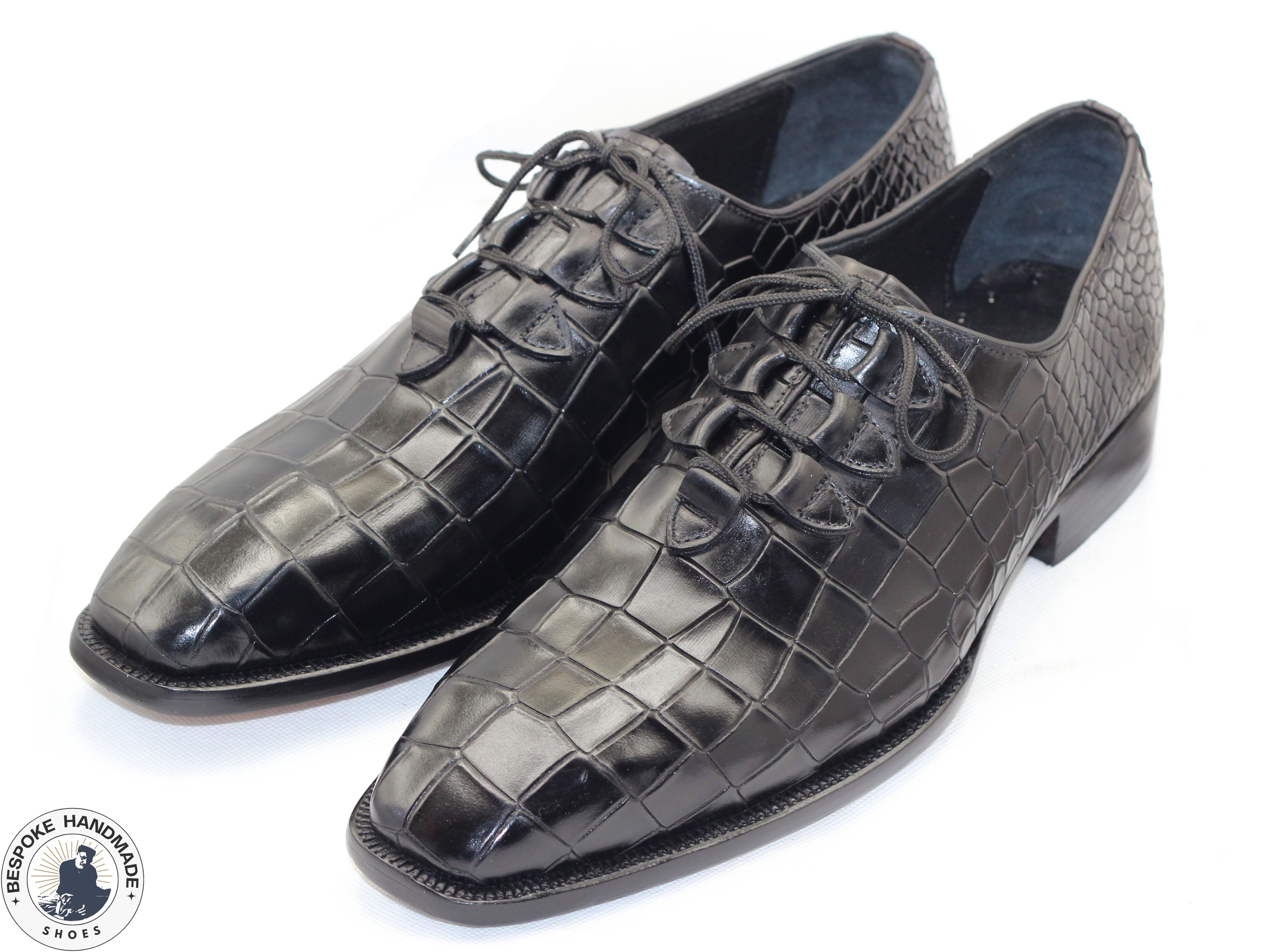 Custom made Black Alligator Print Leather Oxford Lace Up Men Shoes