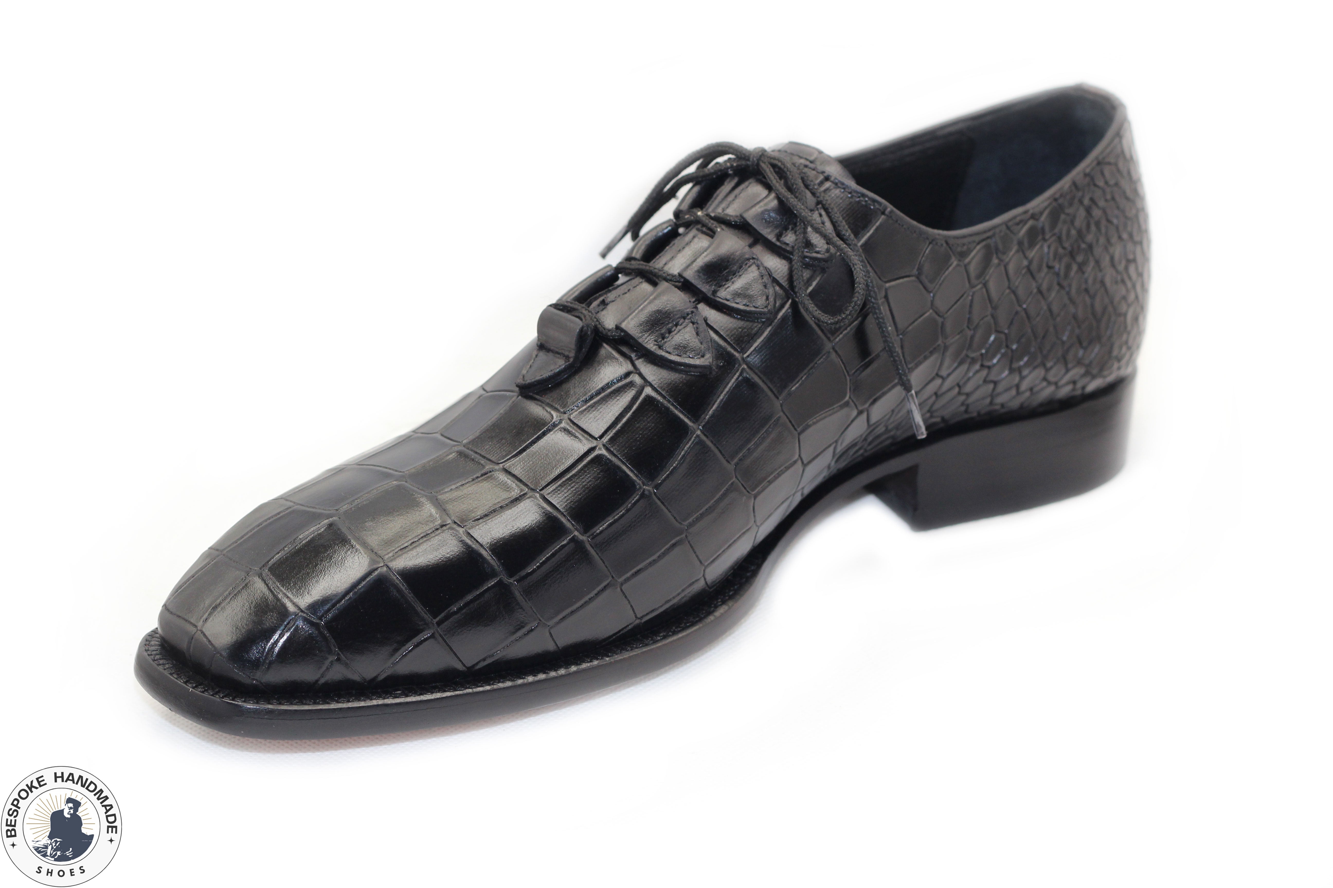 Custom made Black Alligator Print Leather Oxford Lace Up Men Shoes