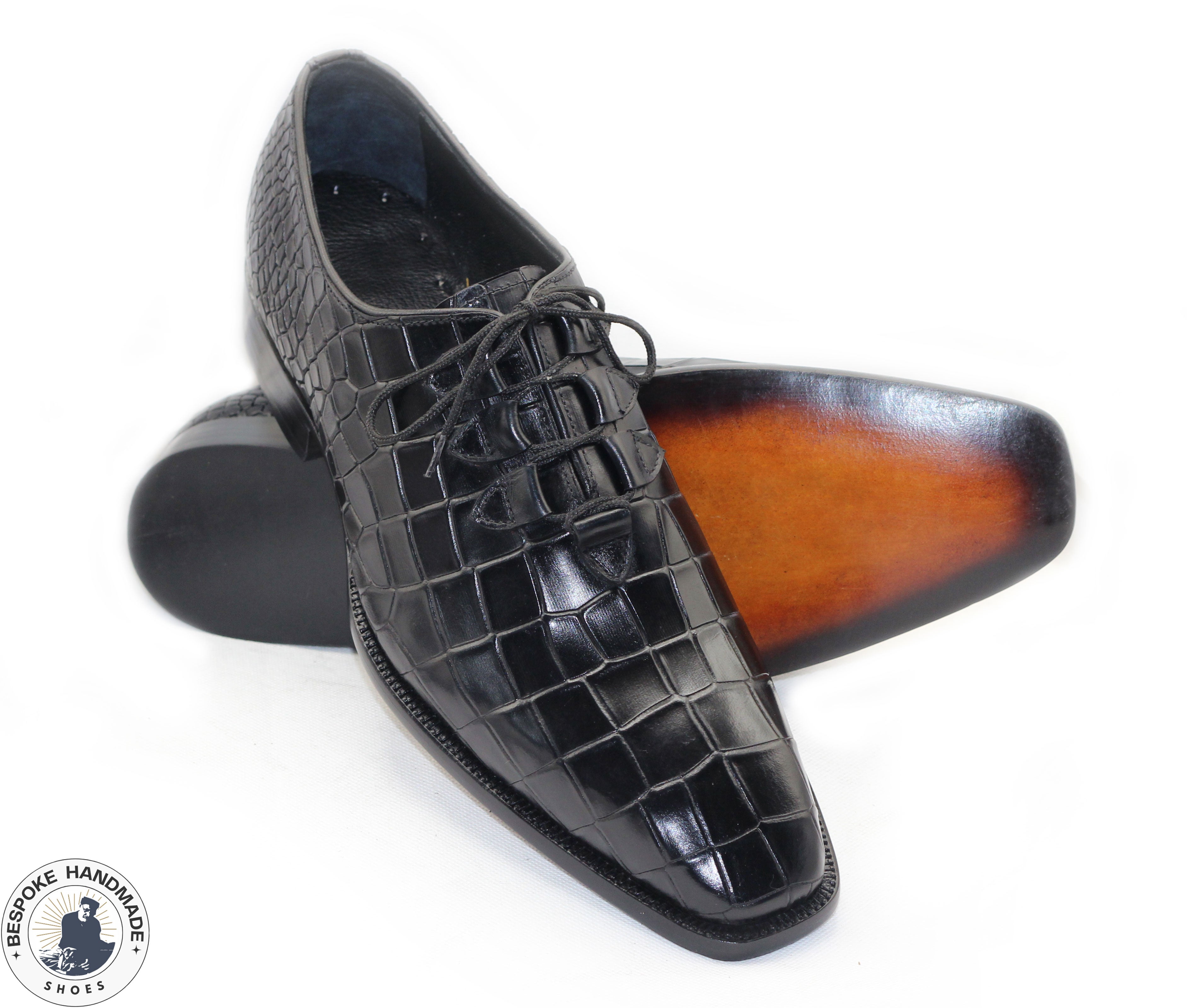 Custom made Black Alligator Print Leather Oxford Lace Up Men Shoes