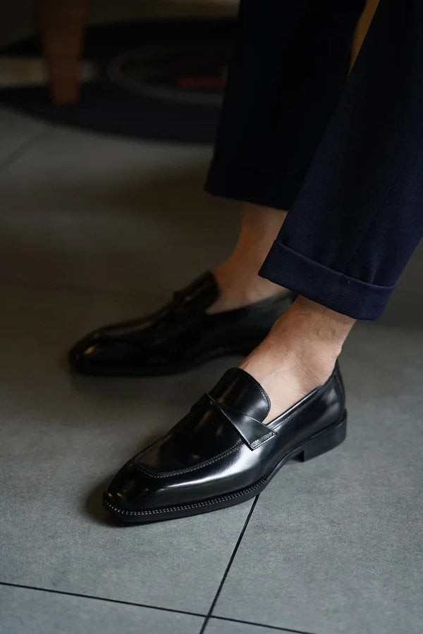 Bespoke Business Formal Shoe Black Leather Men's Moccasin Office Party and Wedding