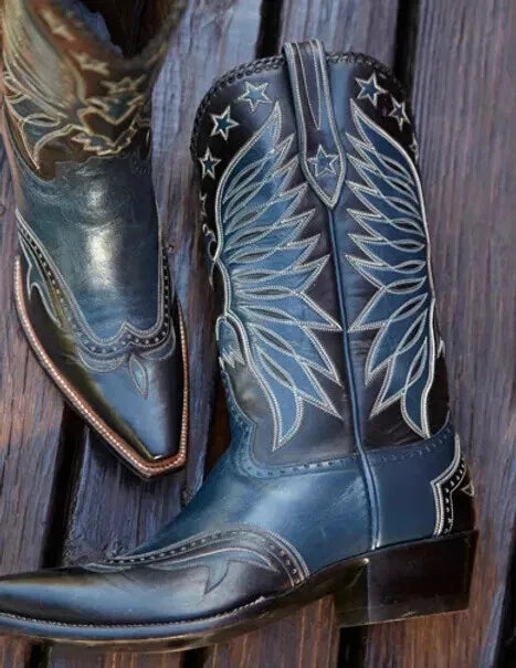 Bespoke Handmade Men's Cowboy Black and Blue Western Fashion Dress Handmade Boots Men