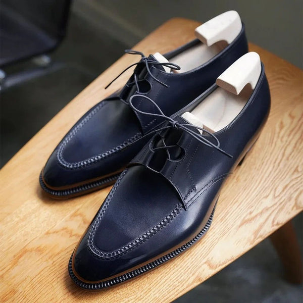 Bespoke Men's Handmade Leather lace-up Blue Leather Derby Shoes For Function