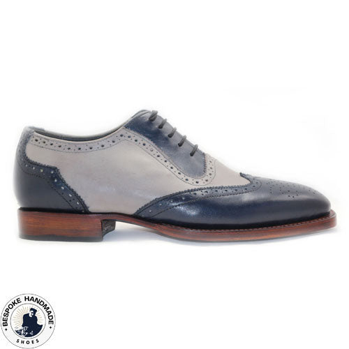 New Custom made Two Tone Brogue Wing's Tip Leather Oxford Lace Up Handmade Shoes