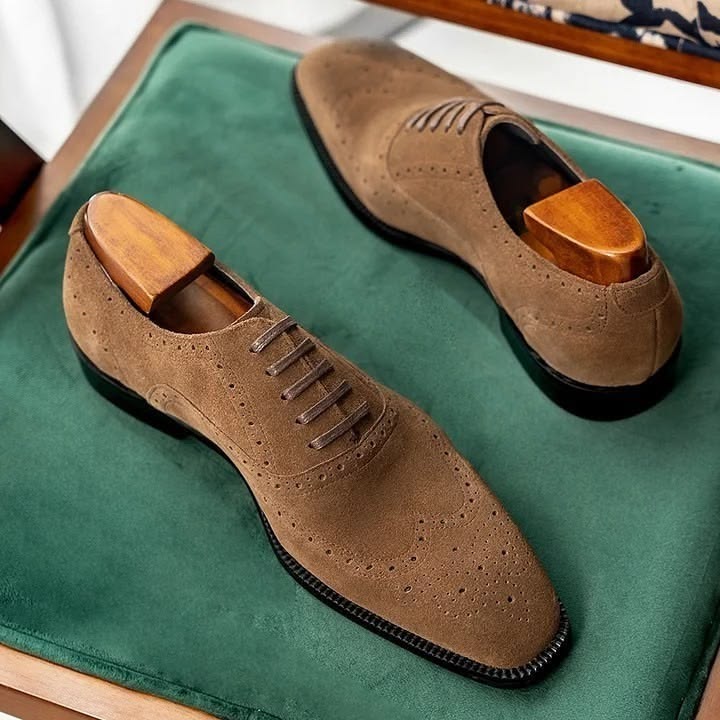 Bespoke Handmade Men's Brown Suede Oxford Lace Up Formal Dress Office Shoes