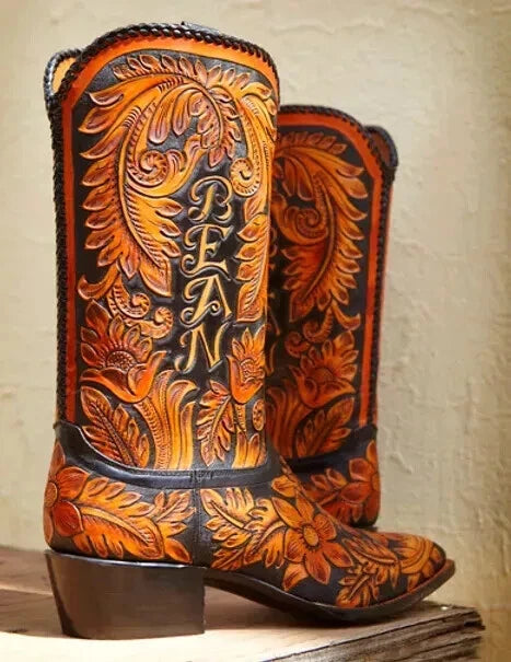 New Tailor Made Cowboy Orange Tan Leather Western Dress Quality Boots Men