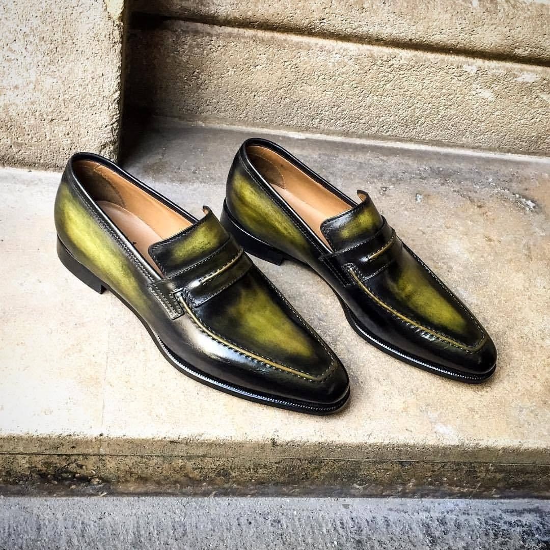 New Handmade Bespoke Two Tone Loafers And Slip On Formal Dress Shoes For Men's