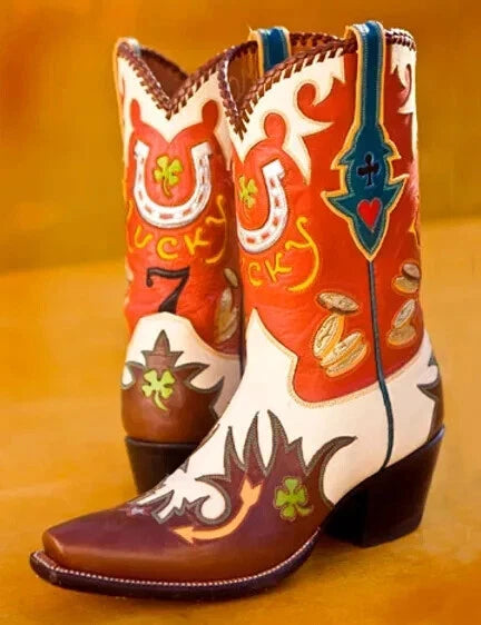 Bespoke Men's Handmade Orange Tan Cowboy Lucky Western Party Wear Boots Men