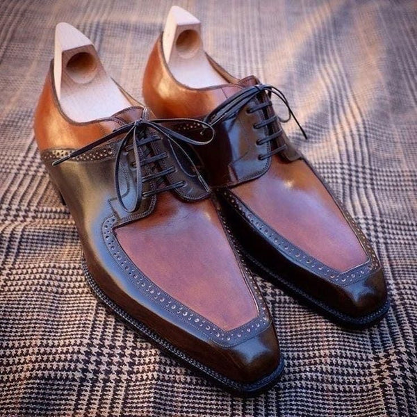 Bespoke Men's Fashion Premium Leather Brown Derby, Brogue Style Lace Up Shoes