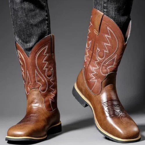 Good Year Welted Handmade Brown Leather Cowboy Western Formal Wear Boots Men