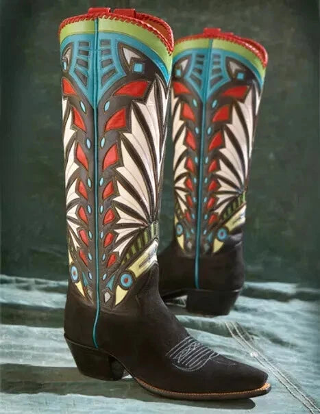 Good Year Welted Men's Bespoke Brown Cowboy Headdress Noire TT Western Dress Boots