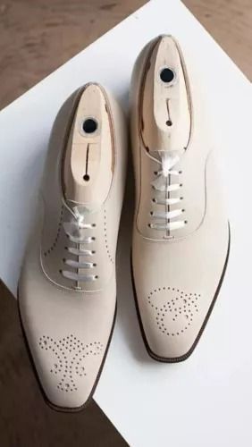 Bespoke New Men's Handmade White Leather Brogue Oxford Lace Up Formal Shoes