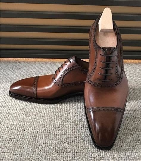 Premium Quality Men's Choco Brown Leather Oxford Cap-Toe Lace Up Customize Fashion Shoes For Event Shoes