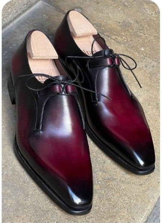 Bespoke Men's Quality Handmade Burgundy Leather Derby Lace Up Fashion Wear Shoes