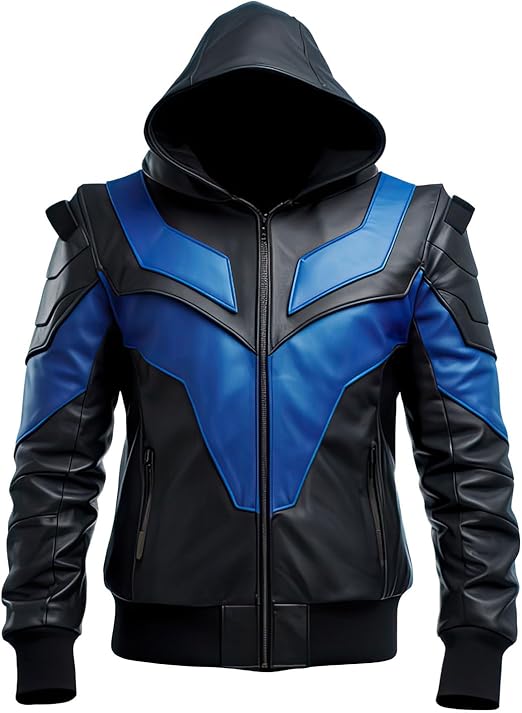 Custom Made Men's Blue, Black Leather Jacket Zipper Dress Formal Wear Biker Jacket