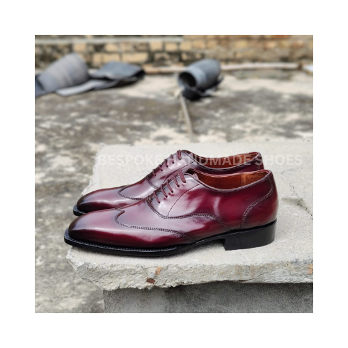 Handcrafted New Men's Burgundy Color Leather Oxford Wingtip Lace Up Formal Wear Casual Shoes Men