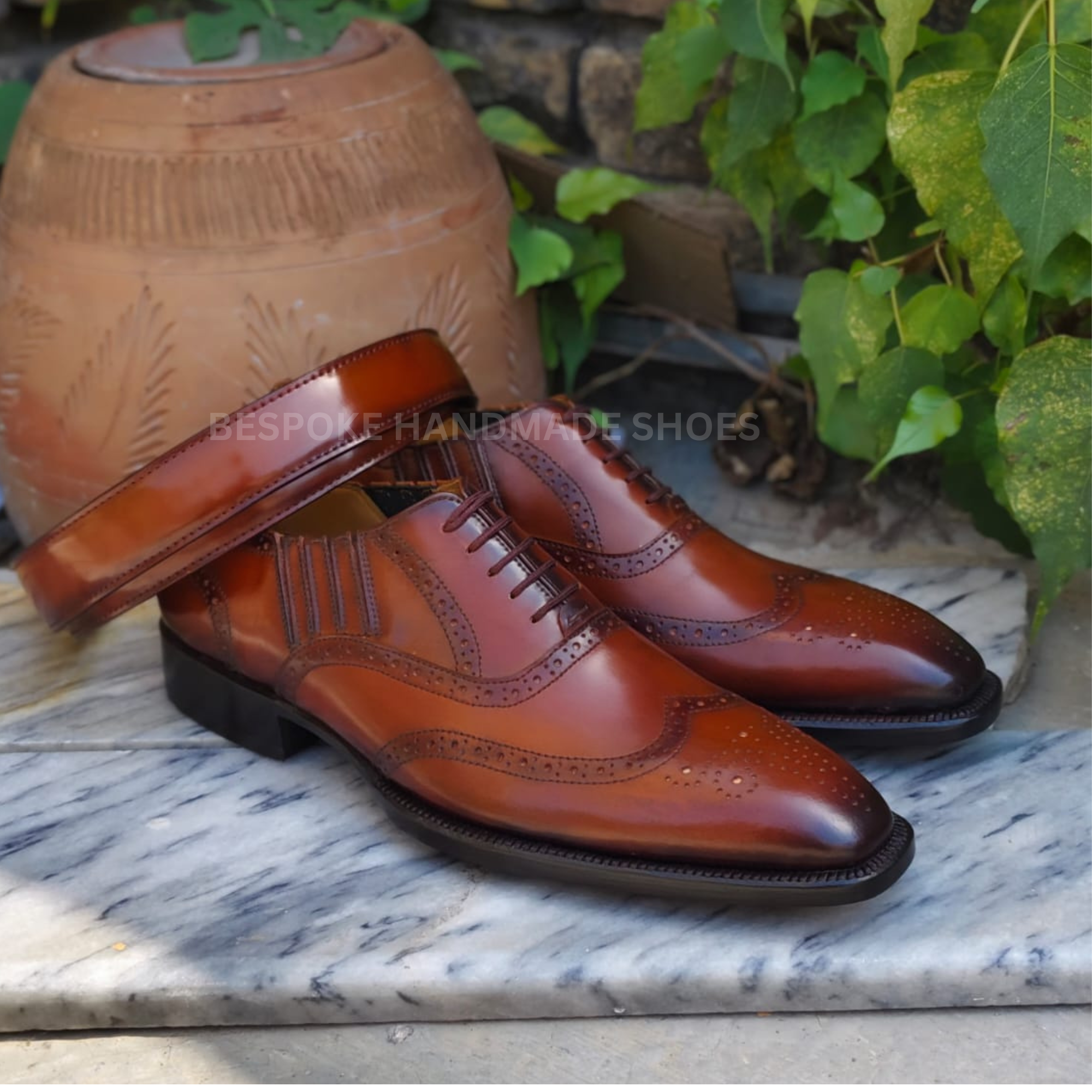 Custom Made Men's Brown Leather Oxford Wingtip Brogue Lace Up Dress Formal Shoes Men
