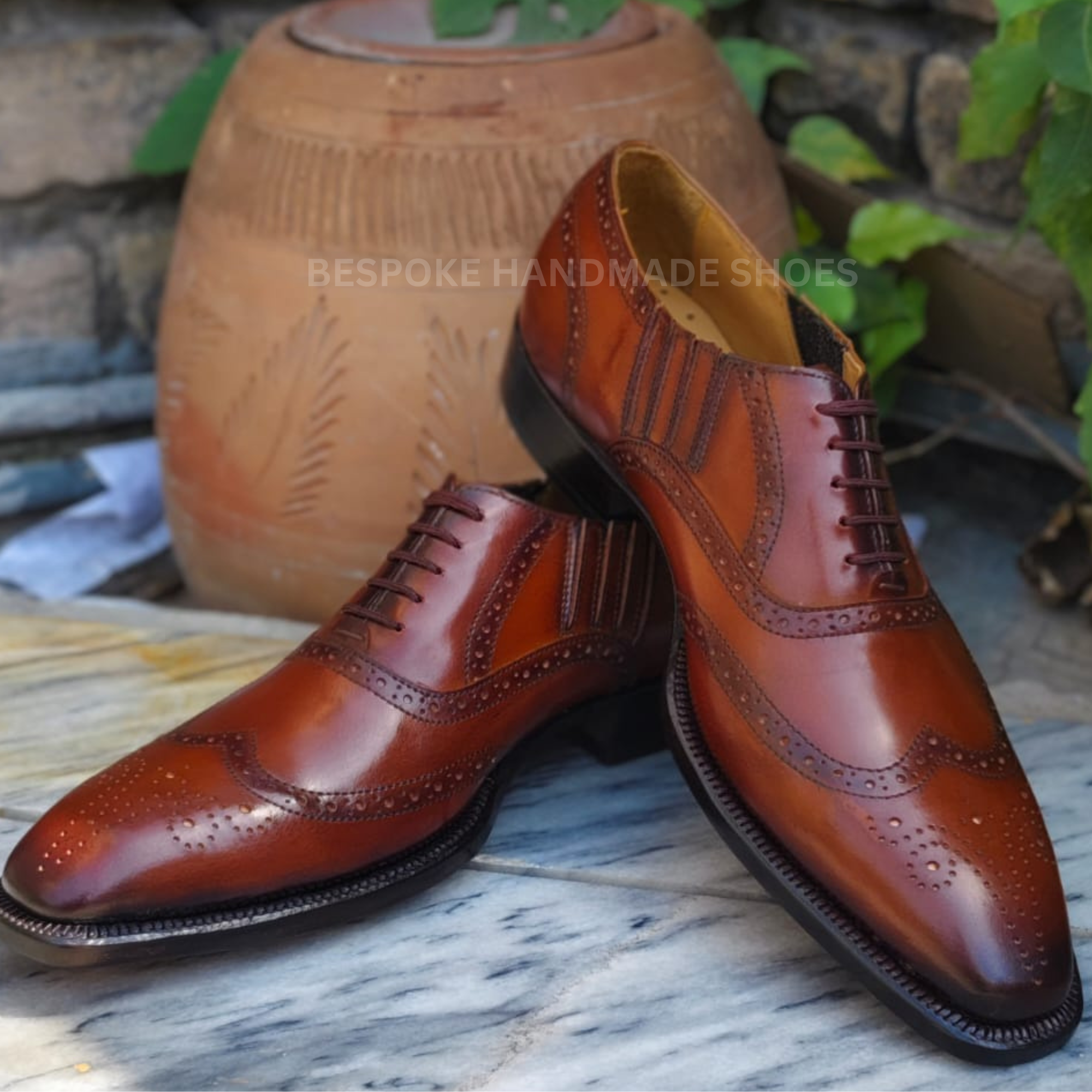 Custom Made Men's Brown Leather Oxford Wingtip Brogue Lace Up Dress Formal Shoes Men