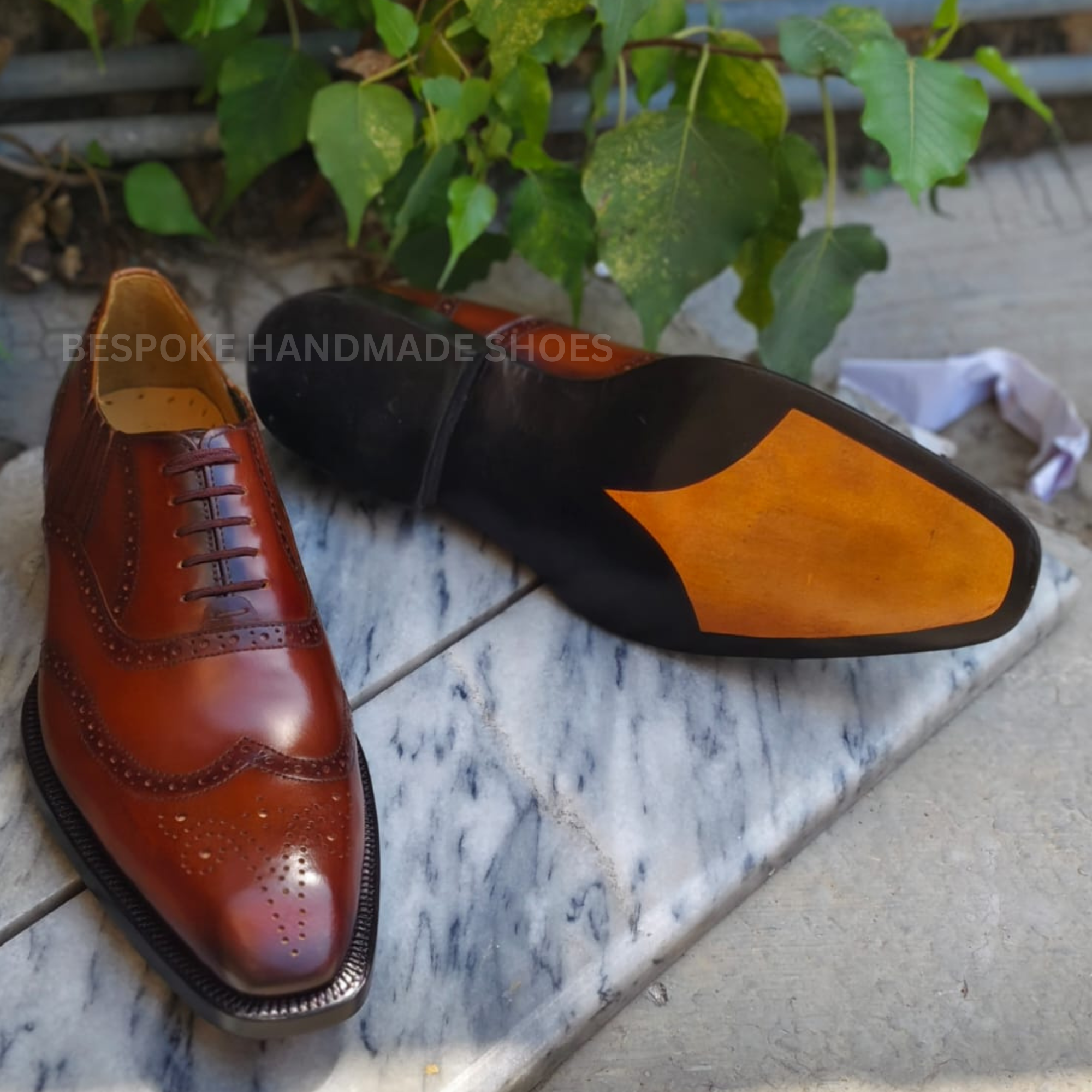 Custom Made Men's Brown Leather Oxford Wingtip Brogue Lace Up Dress Formal Shoes Men