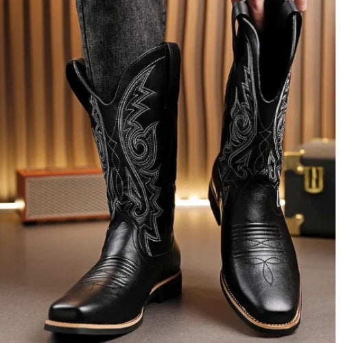 Bespoke Men's Handcrafted Black Leather Cowboy Western Formal Fashion Wear Boots Men