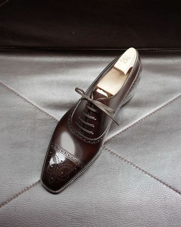 Bespoke Men's Chocolate Brown Leather Oxford Cap-Toe Brogue Lace Up Shoe Men