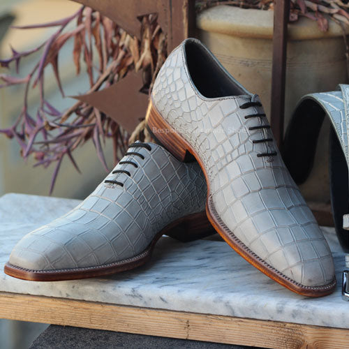 Men’s Alligator Print Leather Oxford Lace up Whole-cut Handmade Shoes