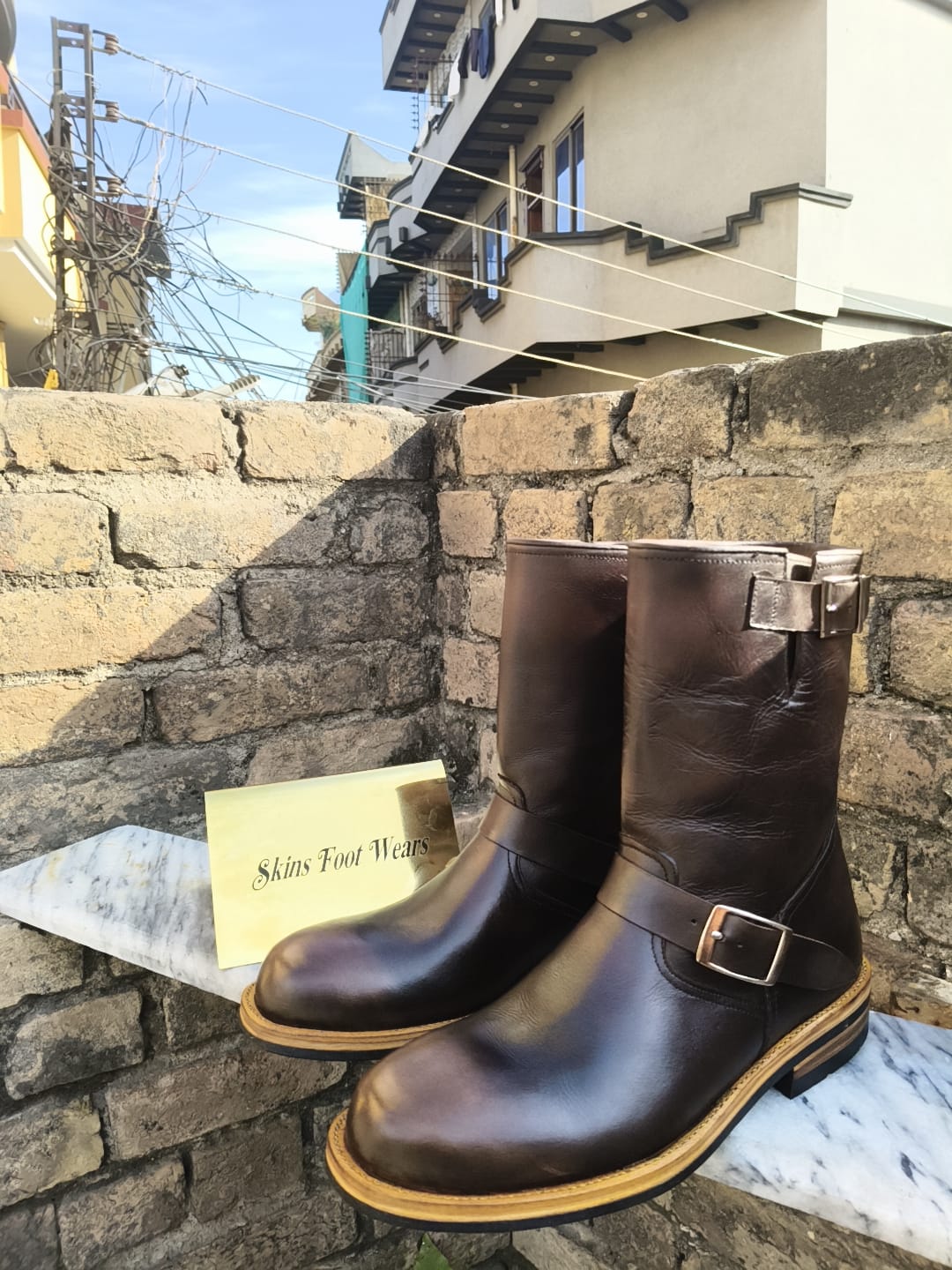 Custom Made New Men's Chocolate Brown Leather Single Side Buckle High Ankle Dress Formal Boots Men