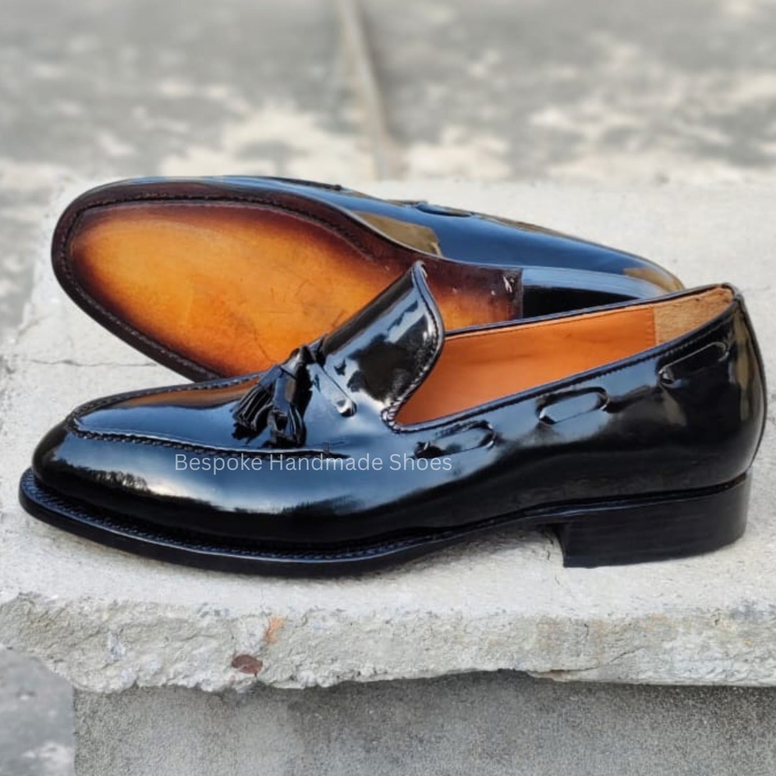 Handstitched Men's Shinny Black Color Leather Oxford Slip On Moccasin Tassels Loafer Dress Casual Wear Shoes Men