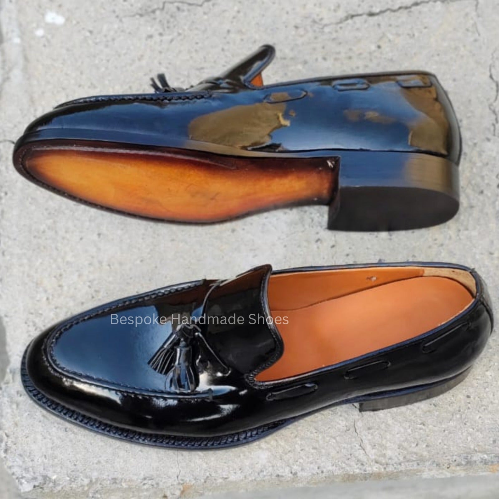 Handstitched Men's Shinny Black Color Leather Oxford Slip On Moccasin Tassels Loafer Dress Casual Wear Shoes Men