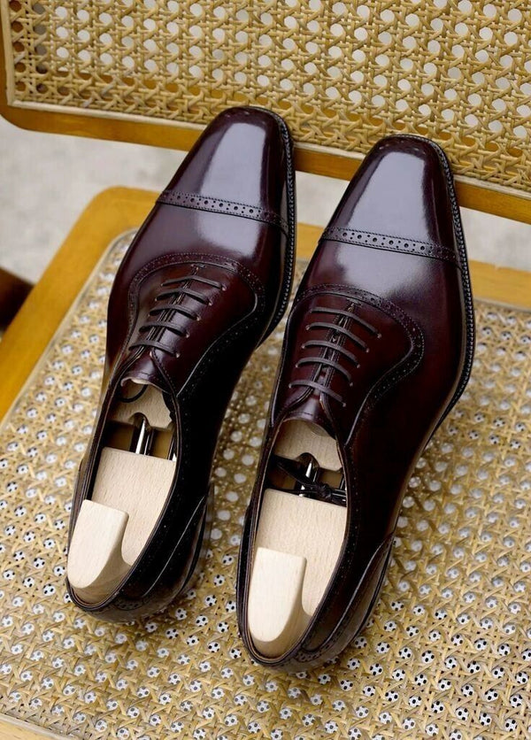 Bespoke Tailor Made Men's Real Leather Classic For Men Dress Burgundy Wedding Shoes