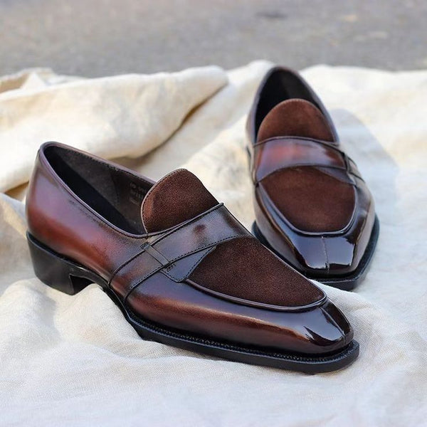Bespoke Business Formal Shoe Brown Leather and Suede Men's For Gift and Wedding