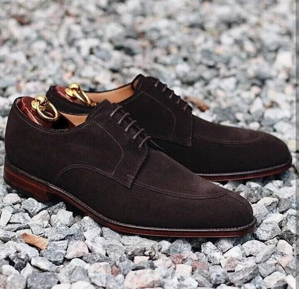 Bespoke Handmade Men Leather Shoes Brown Suede Color Lace-Up Formal Dress Shoes