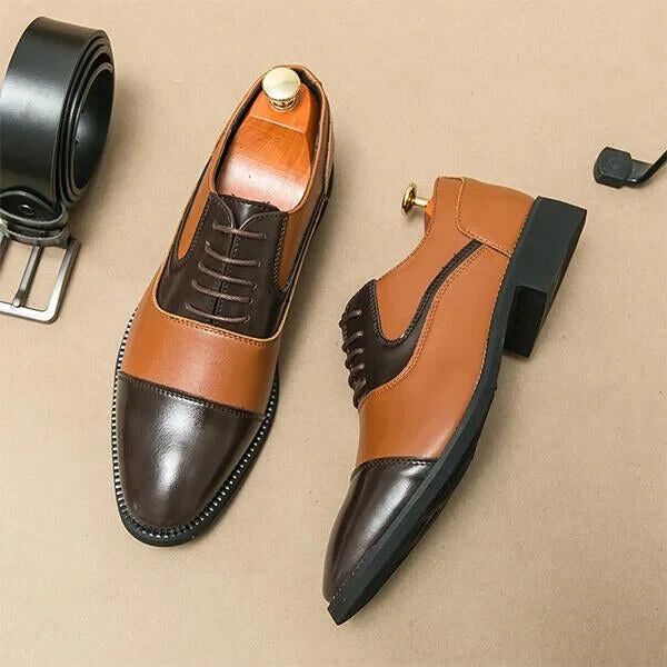Bespoke Men's business Two Tone leather shoes Toe-Cap shoes formal shoes For Wedding