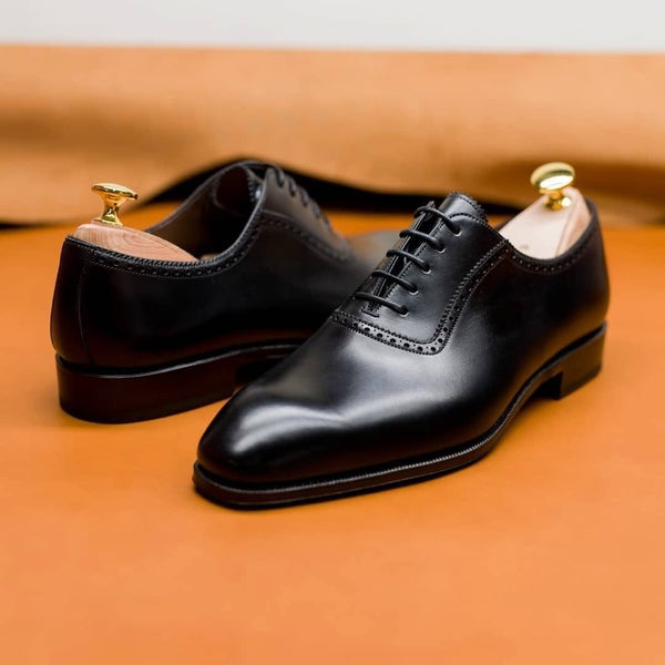 Bespoke Black Leather Handmade Oxford Lace Up Leather Sole Formal Wedding Casual Shoes
