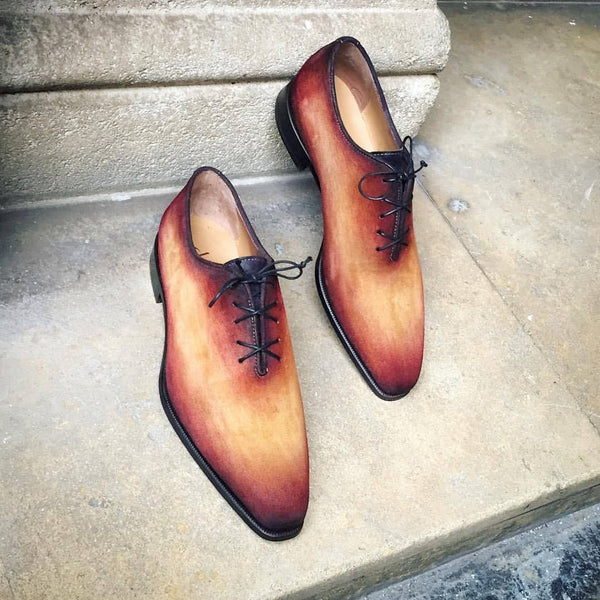 Bespoke Handmade Men's Tan Color Suede Oxford Formal Dress Lace Up Wedding Shoes