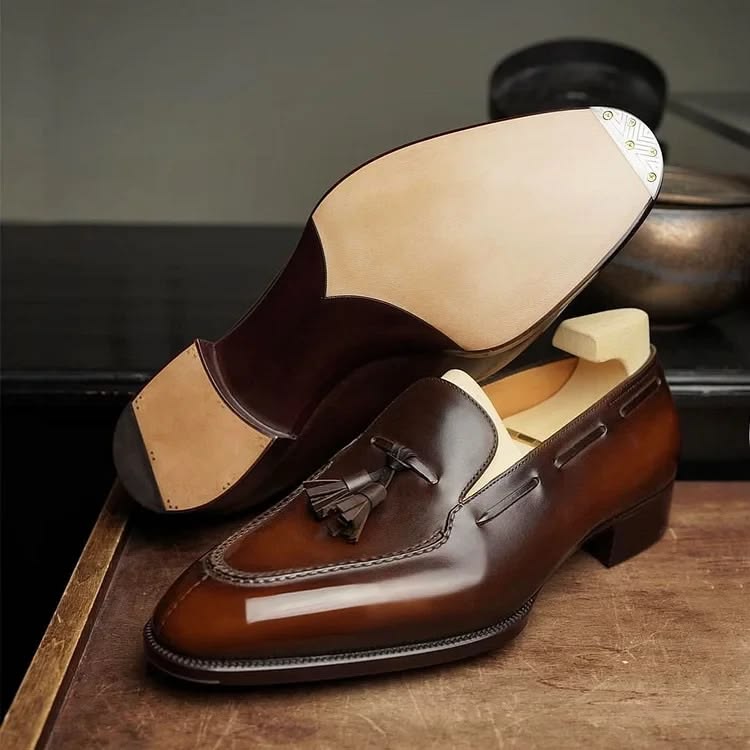 Bespoke Men's New Fashion Brown Men's Loafers With Tassel Wear Dress Shoes