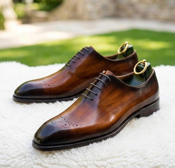 Bespoke Handmade Two Tone Oxford Leather Lace Up Formal Wedding Shoes For Men's