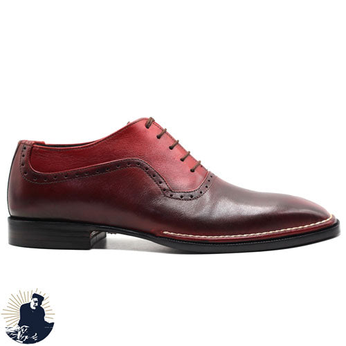Bespoke Handmade Men's Maroon Leather Oxford Whole Cut Lace up White Stitching Dress Casual Shoes