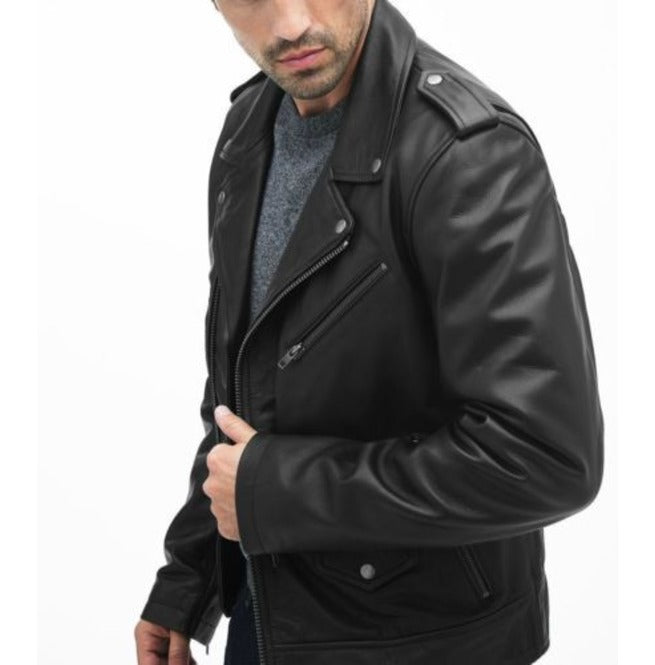 Premium Quality Men Black Biker Pure Leather Jacket, Black Leather Jackets