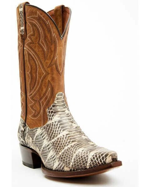Handmade Men's Brown Snake Print Leather Cowboy Western Men Fashion Boots Men