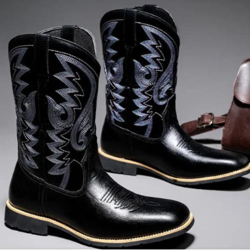Bespoke Men's Handcrafted Black Leather Cowboy Western Formal Fashion Wear Boots Men