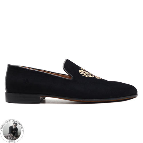Premium Quality Handmade Genuine Black Velvet Embroidered Slip On Loafer Moccasin Dress Loafers Shoes