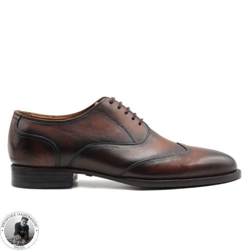 Custom Made Handmade Goodyear Welted Chocolate Brown Leather Oxford Lace up Wingtip Brogue Dress Shoes