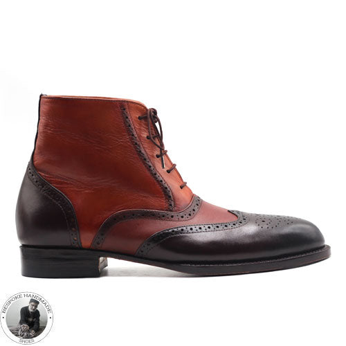 High Ankle Lace Up Derby Wingtip Brogue Boot