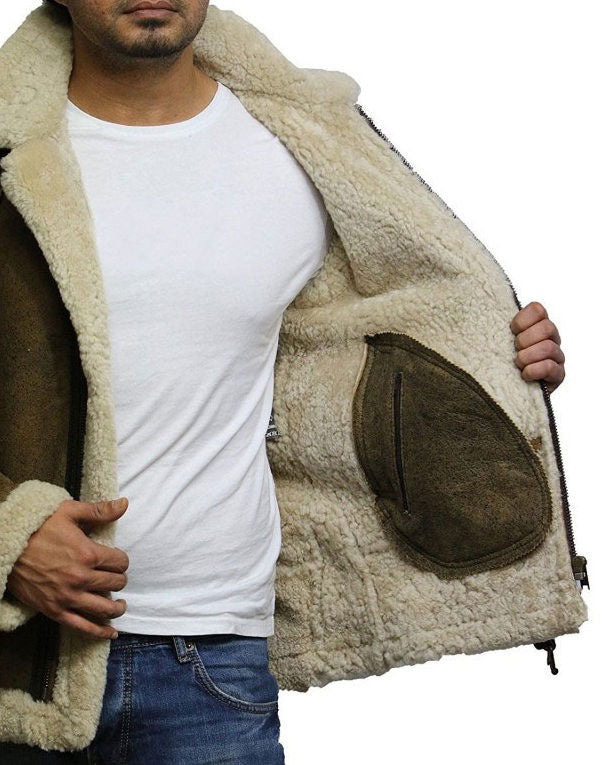 Tailor Made Men's Genuine Olive Real Sheepskin Leather Flying Stylish Jacket