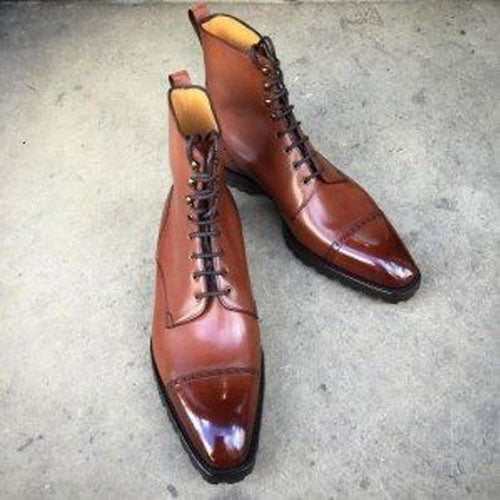 Handcrafted Dress Pure Leather Boot, Ankle Derby Toe Cap Dress Lace Up Boots